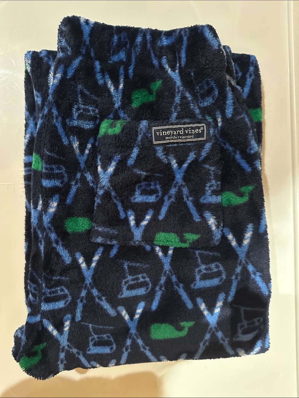 Vineyard Vines Navy Blue & Green Plush Whale Pajama Pants
